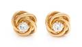 A Pair of 14 Karat Yellow Gold and Diamond Stud Earrings