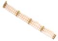 An 18 Karat Yellow Gold Diamond and Cultured Pearl Multistrand Bracelet