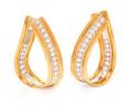 A Pair of 18 Karat Bicolor Gold and Diamond Hoop Earrings Italian