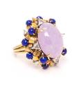 A Bicolor Gold Lavender Jade Lapis Lazuli and Diamond Ring