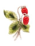 A 14 Karat White Gold Coral Nephrite Jade and Diamond Strawberry Motif Brooch