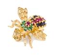 A 14 Karat Yellow Gold Sapphire Emerald and Ruby Bee Brooch