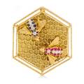 An 18 Karat Yellow Gold Ruby Sapphire and Diamond Bee Motif PendantBrooch
