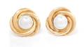A Pair of 14 Karat Yellow Gold and Cultured Mabe Pearl Earclips