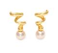 A Pair of 18 Karat Yellow Gold and Cultured Pearl Corkscrew Earclips Tiffany  Co