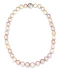 An 18 Karat White Gold Cultured Kasumiga Pearl and Diamond Necklace