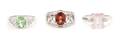 A Collection of 14 Karat White Gold Gemstone and Diamond Rings