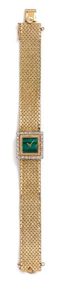 A Bicolor Gold Malachite and Diamond Wristwatch