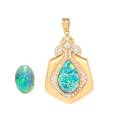A 14 Karat Yellow Gold Opal and Diamond Pendant