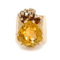 A 14 Karat Yellow Gold Citrine and Diamond Ring