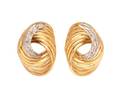 A Pair of Yellow Gold and Diamond Earrings