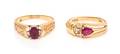 A Collection of 14 Karat Yellow Gold Ruby and Diamond Rings
