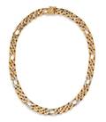 A 14 Karat Bicolor Gold and Diamond Figaro Chain Necklace Hammerman Brothers