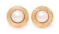 A Pair of 14 Karat Yellow Gold and Mabe Pearl Earclips