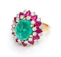 An 18 Karat Yellow Gold Platinum Emerald Ruby and Diamond Bombe Ring Bulgari Circa 1960