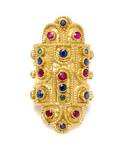 An 18 Yellow Gold Ruby Sapphire and Emerald Ring Lalaounis