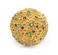 An 18 Karat Yellow Gold Sapphire and Turquoise Domed Brooch Tiffany  Co Italy