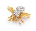 An 18 Karat Bicolor Gold Diamond and Emerald Bee Brooch Herbert Rosenthal