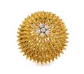 An 18 Karat Yellow Gold Platinum and Diamond Sea Urchin Brooch Hammerman Brothers