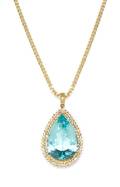 A Yellow Gold Aquamarine and Diamond Pendant