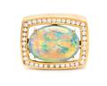 A Yellow Gold Grey Opal and Diamond Brooch