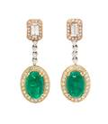 A Pair of Tricolor Gold Emerald and Diamond Dangle Earrings