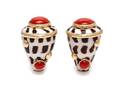 A Pair of Yellow Gold Shell and Coral Earclips MAZ