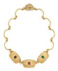 An 18 Karat Yellow Gold Diamond Sapphire Ruby and Emerald Necklace