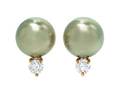 A Pair of 18 Karat Yellow Gold Cultured Tahitian Pearl and Diamond Earclips