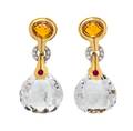 A Pair of 18 Karat Yellow Gold Rock Crystal Citrine Diamond and Ruby Pendant Earclips Antonini
