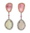A Pair of 18 Karat Bicolor Gold Hardstone and Diamond Pendant Earrings
