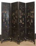 Chinese lacquer and bone folding screen