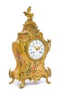 A Louis XV Style Gilt Bronze Mounted Painted Mantel Clock