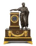 An Empire Style Gilt and Patinated Bronze Figural Mantel Clock