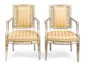 A Pair of Italian Painted and Parcel Gilt Armchairs