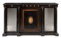 A Victorian Ebonized Wood and Porcelain Mounted Sideboard