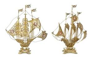 A Pair of Portuguese SilverGilt Filigree Miniature Nefs