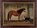 Oil on canvas portrait of a horse and dog 19th c