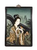 Chinese Reverse Painting of Woman wBird