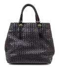 A Bottega Veneta Black Leather Intrecciato Tote Bag
