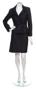 A Chanel Black Cotton Boucle Belted Skirt Suit