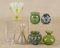 Seven art glass vases