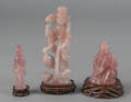 Three Chinese carved pink quartz figures