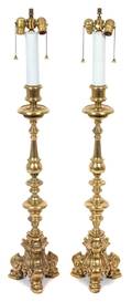 A Pair of Brass Pricket Style Table Lamps