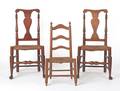 Pair of New England Queen Anne rush seat dining chairs