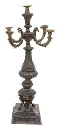 A Louis XV Style Patinated Metal FiveLight Candelabrum