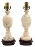 A Pair of Carved Onyx Table Lamps