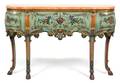 A Pair of Italian Painted and Parcel Gilt Console Tables