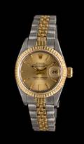 A Stainless Steel and 18 Karat Yellow Gold Ref 69173 Oyster Perpetual Datejust Wristwatch Rolex Circa 1988