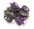 A Silver and Amethyst Hand and Tulip Motif Cuff Bracelet Mexico Pre1948